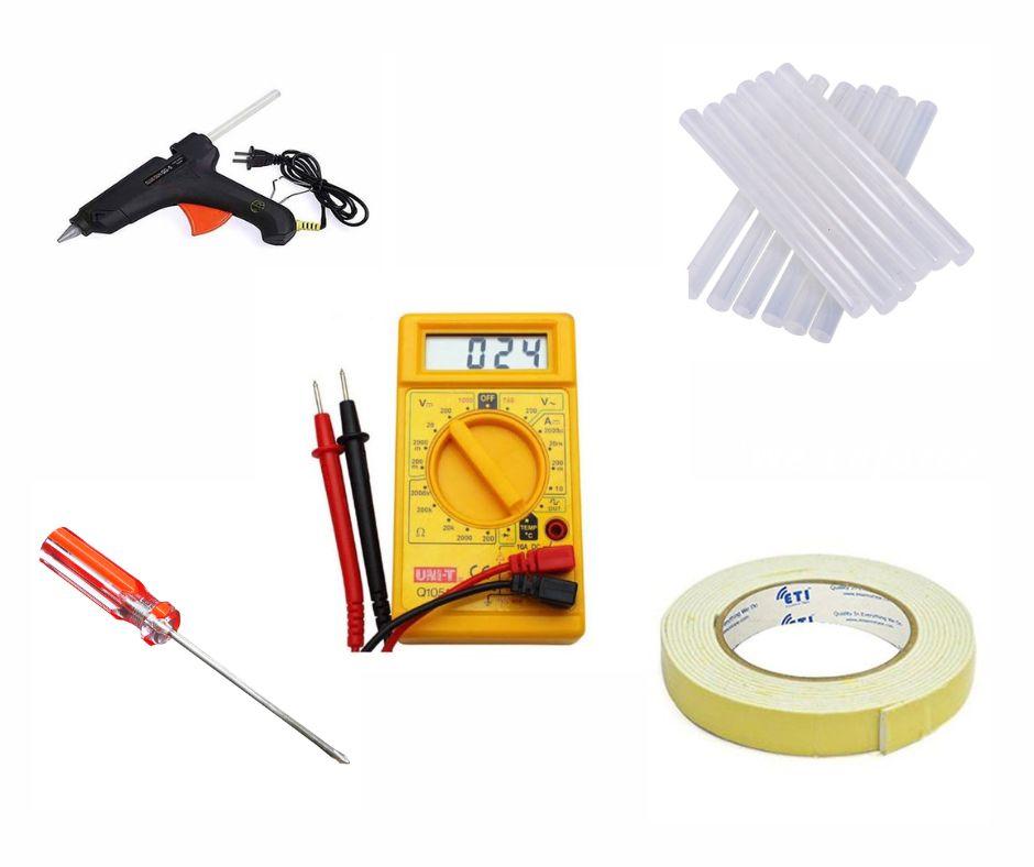 Essential DIY & Electronics Repair Toolkit – Multimeter, Glue Gun, Screwdriver, Tape & Glue Sticks Set